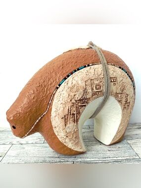 Vintage Zuni Pueblo Clay Fetish Bear Sculpture by Renowned Artist Jobeth Maize